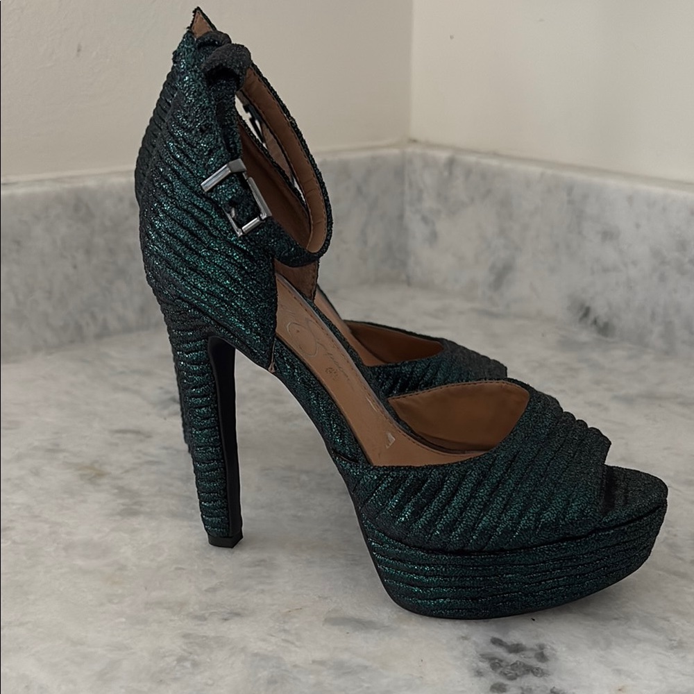 Jessica Simpson Green Quilted Platform Heels